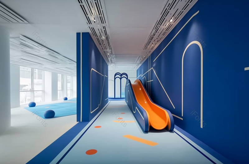 蓝色墙壁旁的儿童滑梯摄影图,高清,摄影图,摄影图片,图片大全,摄影图免费下载